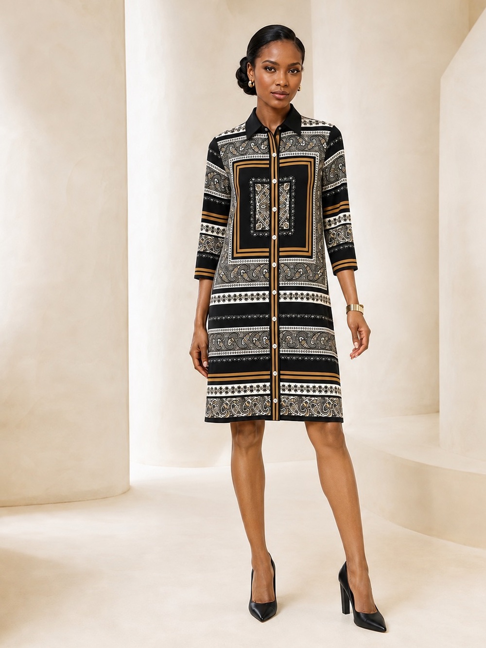 Joseph Ribkoff Paisley Scarf Print Knee Shirt Dress Style 223110 Sz 6